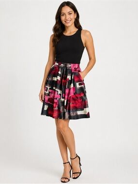 Lela Rose Abstract A-Line Flare Mini Skirt
